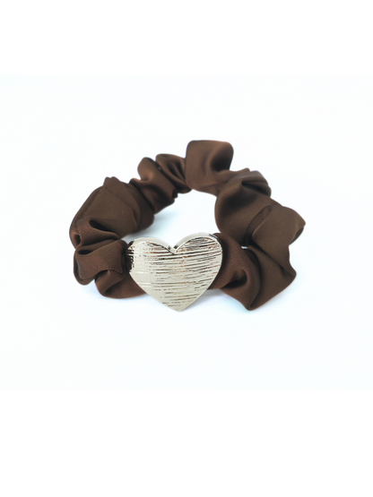 Textured Silver Accent Scrunchies Set - Heart & Rectangle Design - cllovestudio