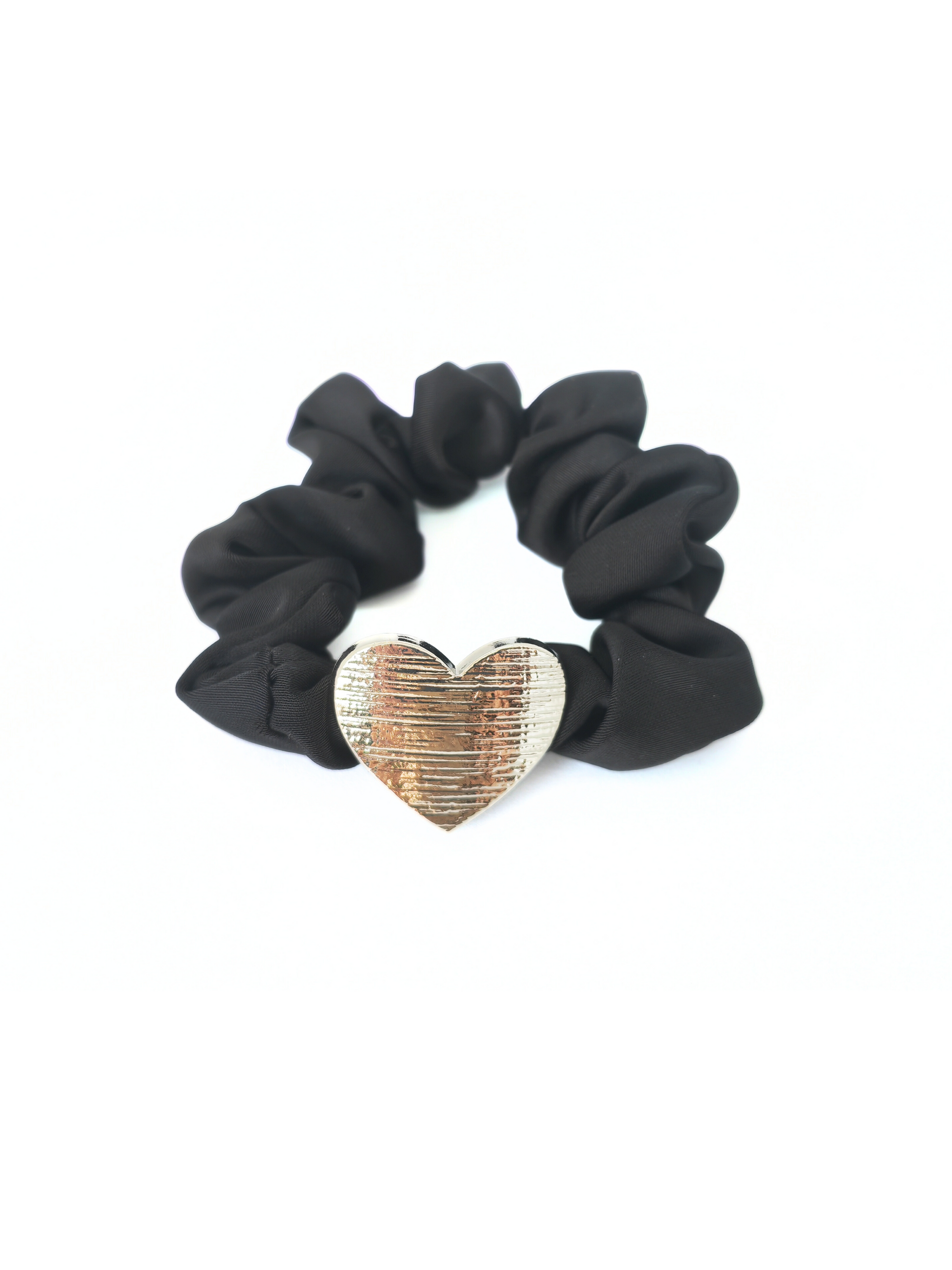 Textured Silver Accent Scrunchies Set - Heart & Rectangle Design - cllovestudio