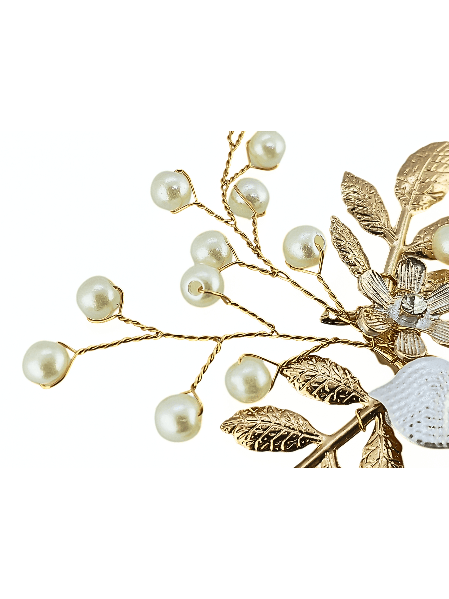Vintage Pearl & Metallic Floral Bridal Hair Clip - cllovestudio
