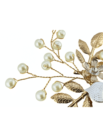 Vintage Pearl & Metallic Floral Bridal Hair Clip - cllovestudio