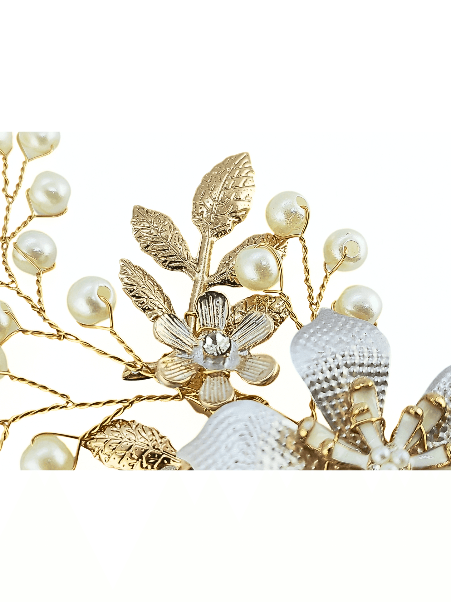 Vintage Pearl & Metallic Floral Bridal Hair Clip - cllovestudio